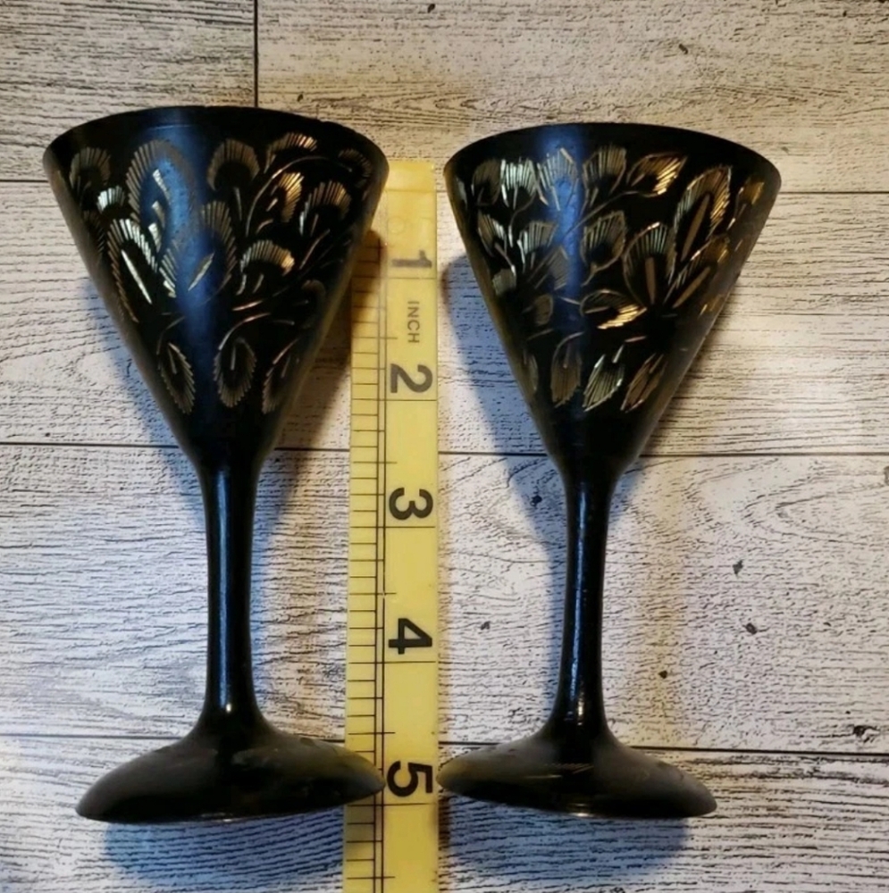 Black Metal Etched Cups Set Of 2 Decor - Picture 8 of 8